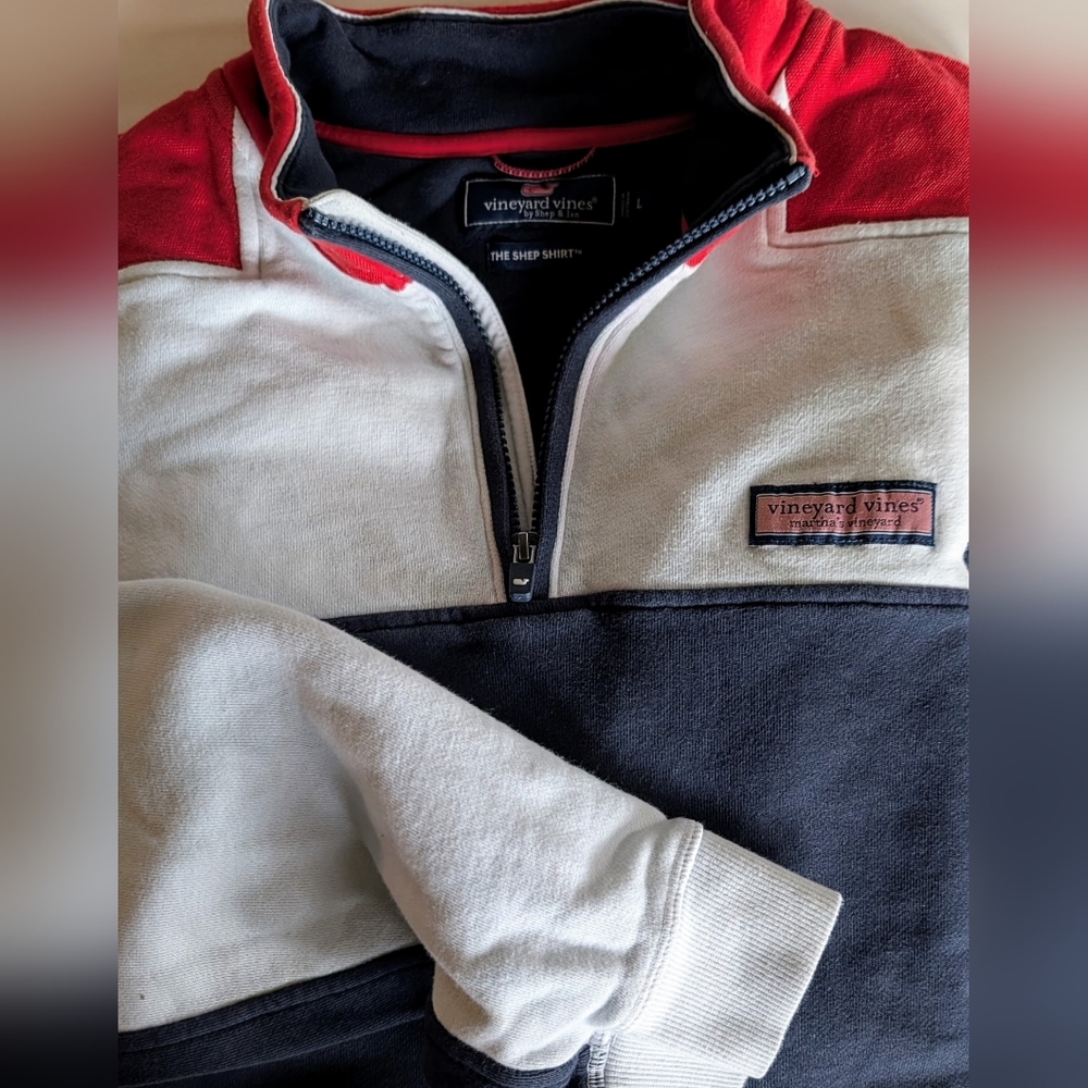 Vineyard Vines The Shep Shirt Mens Large Quarter Zip Sweatshirt Red White & Blue